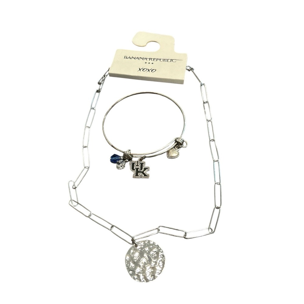 Banana Republic & UK Bracelet Hammered Silver Paperclip‎ Chain Link Necklace